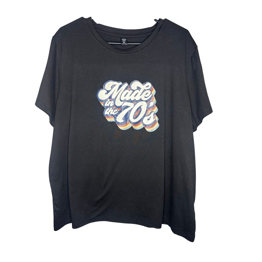 Shein Lune Plus Made in the 70's Slogan Graphic Women's Tee Black Size 2XL NWOT